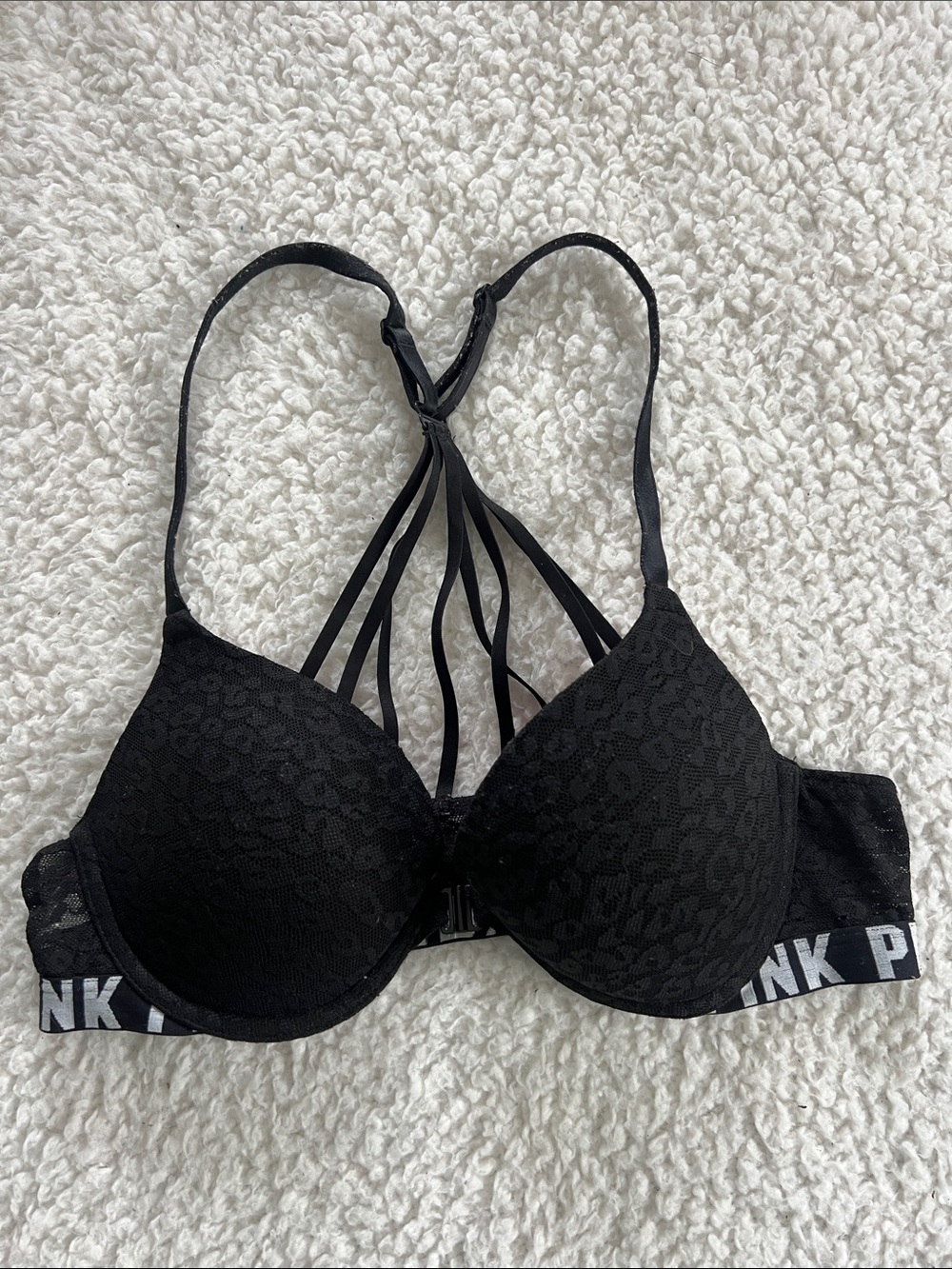 PINK Victoria's Secret Black Lace Strappy Back Push-Up Bra